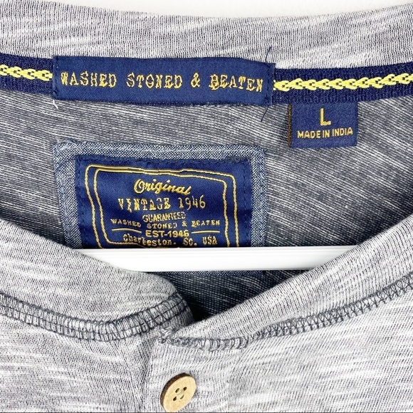 Vintage 1946 Washed Stoned & Beaten Long Sleeve Henley Shirt Sz Large - Picture 3 of 6